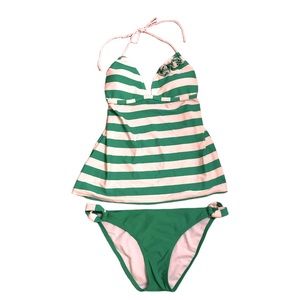 HOBIE - Green & White Striped 2-Piece Tankini Set - Top & Bottom - Size Large
